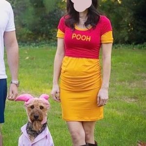 Maternity Pooh Bear Halloween Costume + Piglet Hat for Dog